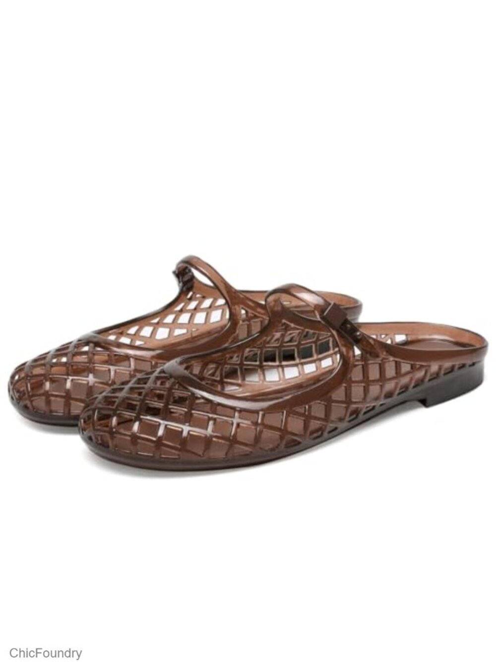 Jelly Mesh Flat Slide Sandals Adjustable Buckle Closed Round Toe Slip On Mules